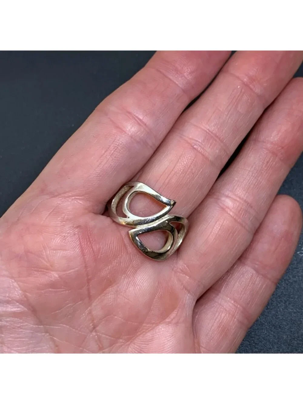 Double Teardrop Design Sterling Silver 925 Bypass Statement Ring Size 8.25